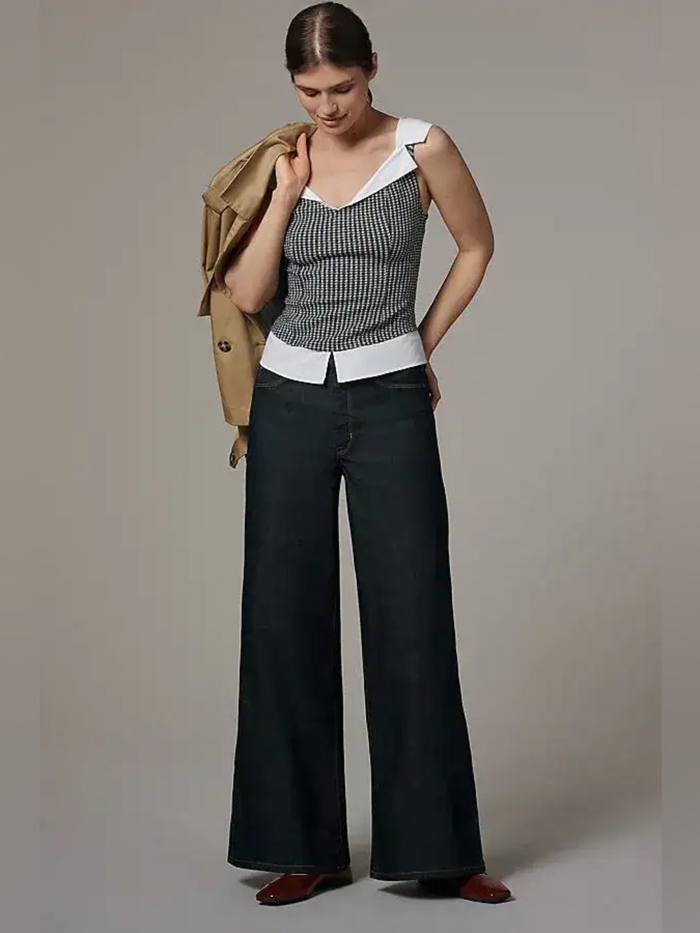 NWT Anthropologie Pilcro The Robbie High Rise Flared Wide Leg Jeans Dark Wash 27